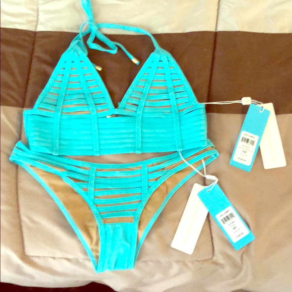 teal beach bunny bikini small top medium bottom
